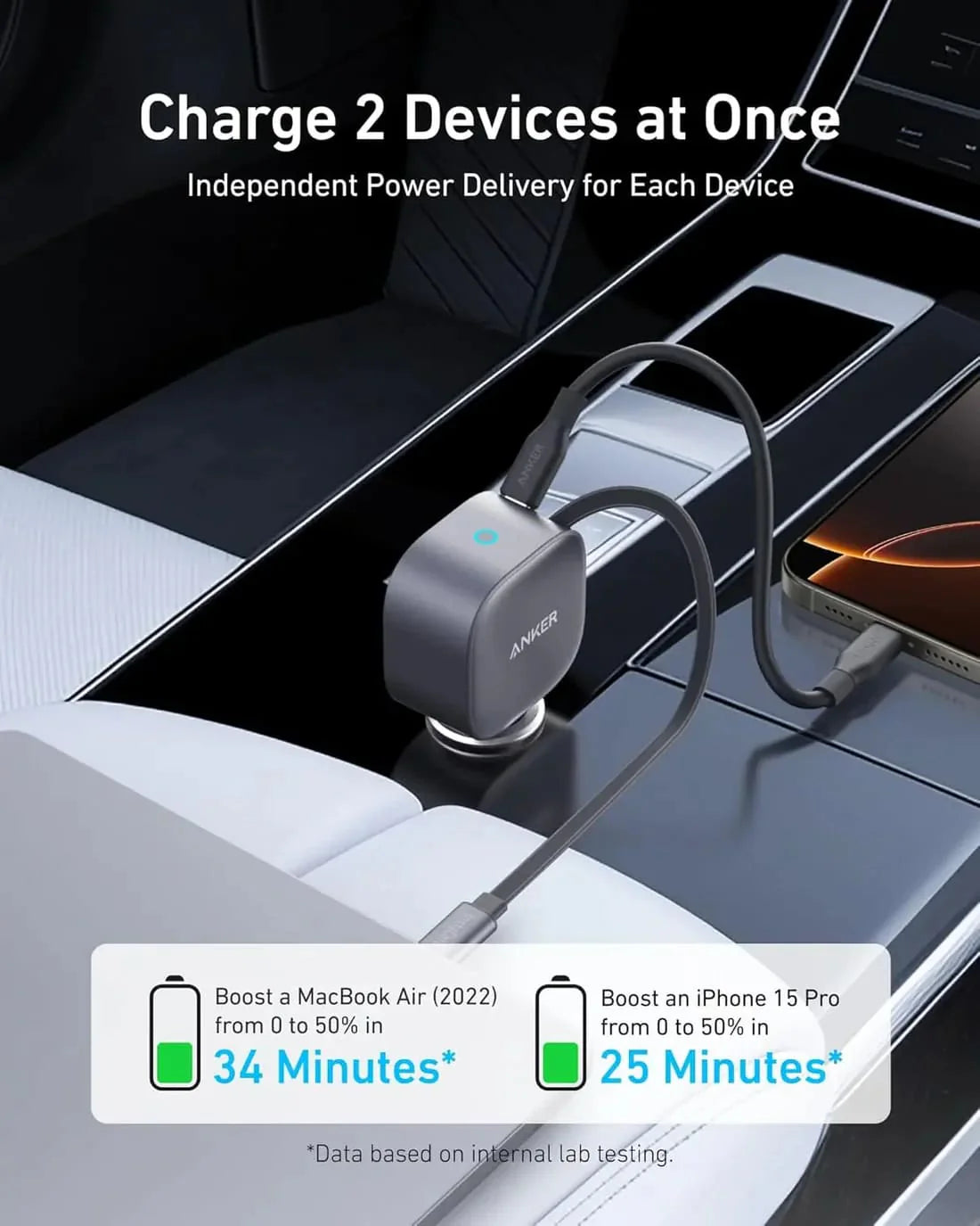 Anker Nano Car Charger (75W, USB-C Port, Built-in Retractable USB-C Cable) -Silver Anker Nano Car Charger (75W, USB-C Port, Built-in Retractable USB-C Cable) -Silver
